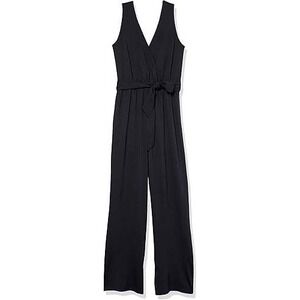 The Drop Caralyn‎ Sleeveless Jumpsuit Belted V Neck Wide Leg Black Casual